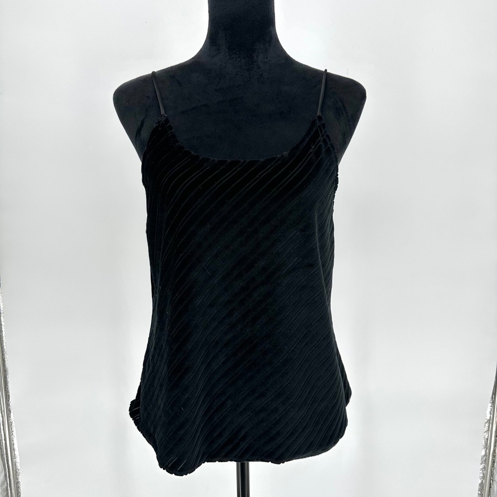 Y2K Movie Star‎ Black Velvet Striped See Through Cami Top Emo Goth Casual M